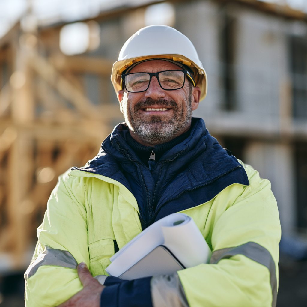 Construction company owner happy at having received construction contractor funding
